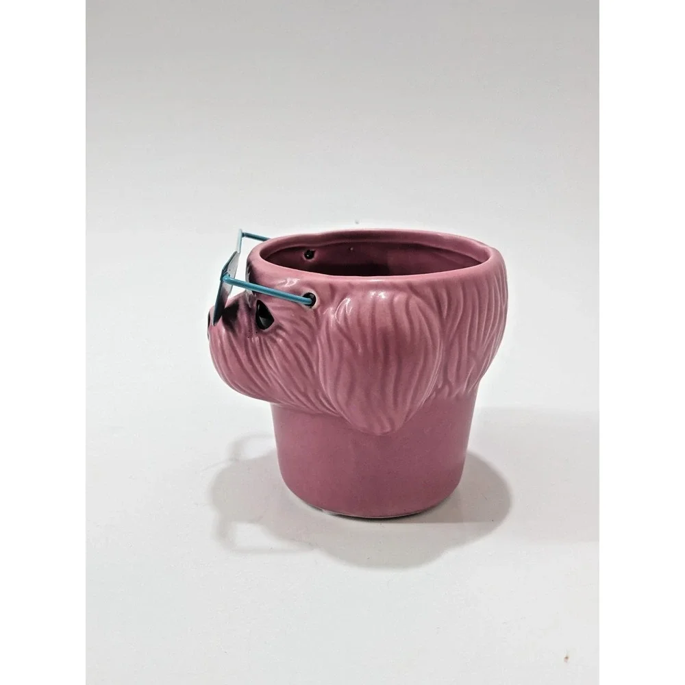 Trader Joes Dog of Days Summer Pink Dog Head Ceramic Planter Pot Sunglasses 3